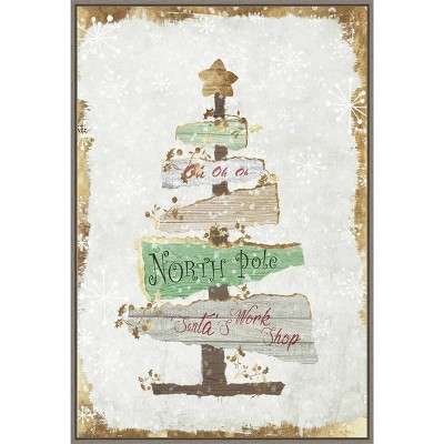 22" x 33" Golden Christmas Tree Framed Wall Canvas - Amanti Art