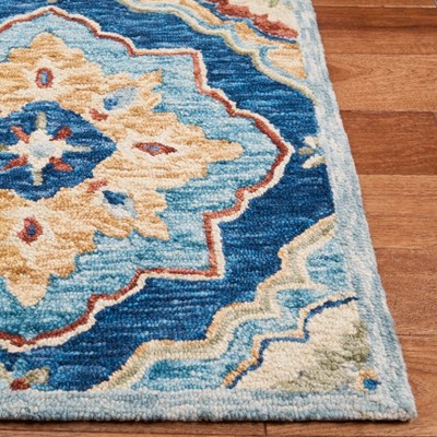 Handmade Blue Medallion Wool 4' x 6' Area Rug