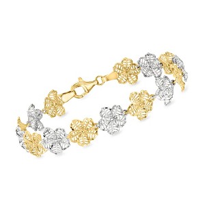 Ross-Simons Sterling Silver and 18kt Gold Over Sterling Floral-Link Bracelet - 1 of 4
