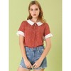 Allegra K Women's Contrast Doll Collar Polka Dots Short Sleeves Blouse - 3 of 4