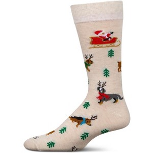 Memoi Men's Reindeer Pups Holiday Crew Socks Ivory Heather 10-13 - 1 of 4