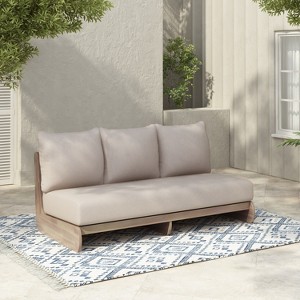 Christopher Knight Home Ryneth 69'' Mid-Century Modern Outdoor Acacia Wood 3-Seater Sofa with Thick Cushion - 1 of 4