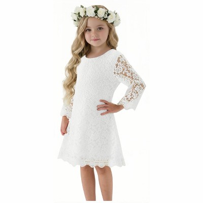 Girls' Boho Floral Lace Scalloped Hem Dress