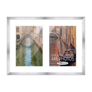 PosterPalooza | Stainless Steel Silver Wood Finish Collage Frame - White Mat, 20 Frame Sizes, UV Acrylic - 1 of 4