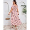 YESFASHION Women Plus Size Maxi Dress Floral Casual Dress Short Sleeve Long Dress Ruffle Pleated High Waist Square Neck Summer Dress - 4 of 4