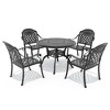 5-Piece Cast Aluminum Outdoor Dining Set: Round Table, Stackable Chairs & Red Cushions - All-Weather Patio Furniture for Your Backyard - 3 of 4