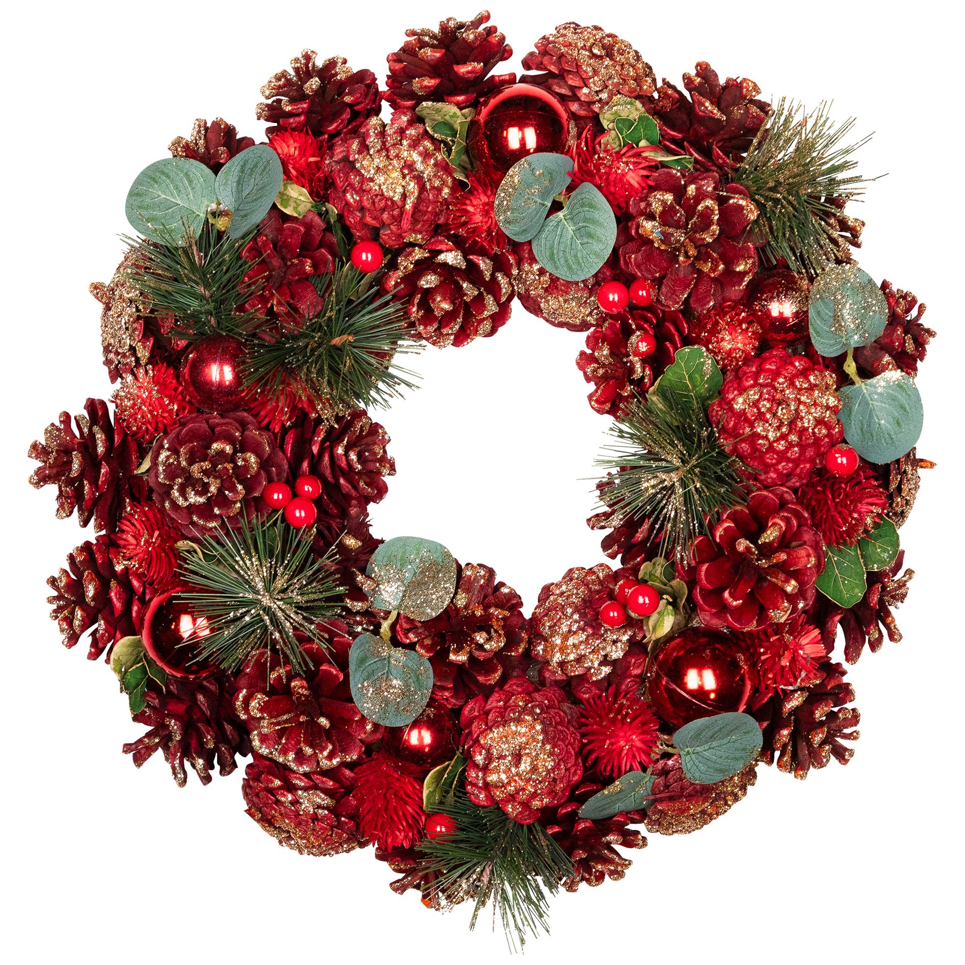 Northlight Pinecone, Berry and Ball Ornament Glittered Artificial Christmas Wreath - 13" - Unlit