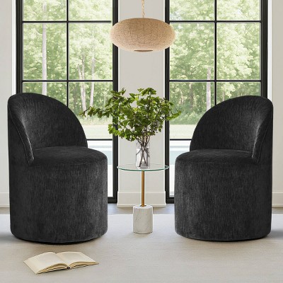 Armless Accent Chairs Set of 2 Chenille Upholstered Accent Chairs​ with Castors Rolling Accent Chair Living Room -Tanpinhause