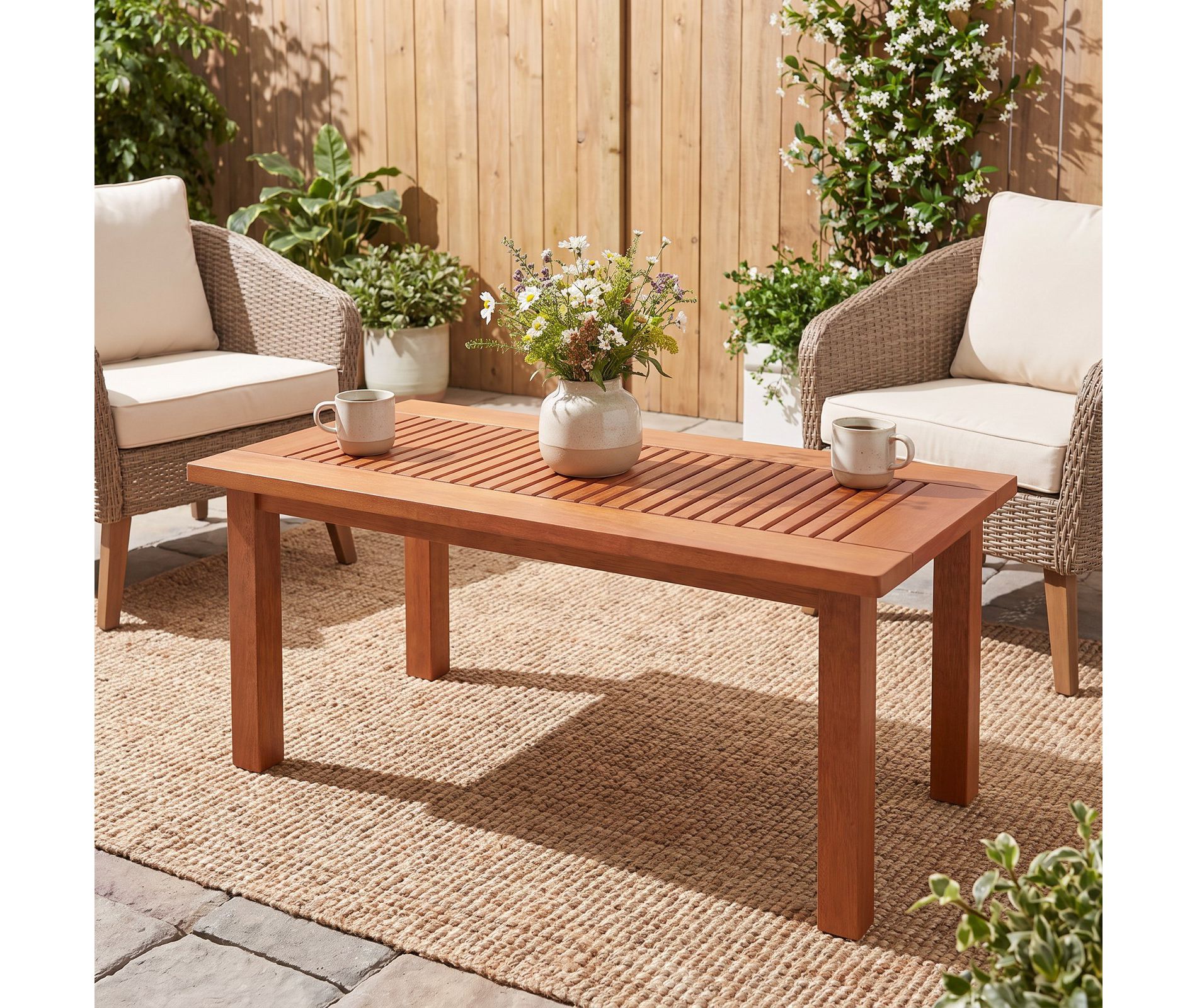 Outdoor Coffee Table 35.5 Inch Rectangular Solid Wood Patio Coffee Table with Slatted Top for Backyard Deck Garden, Rustic Brown