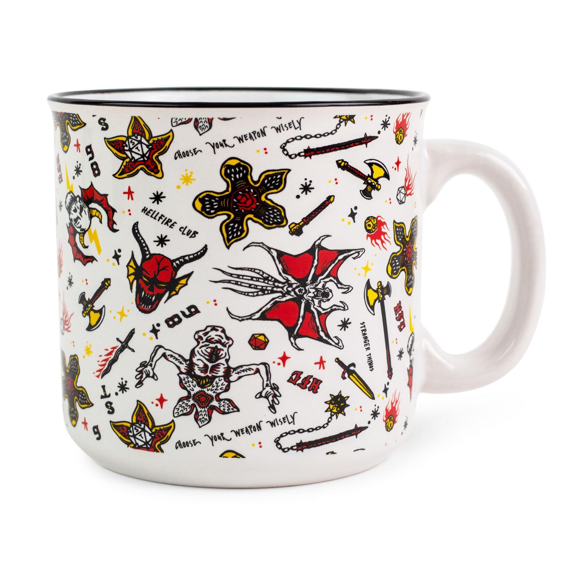 Silver Buffalo Stranger Things Hellfire Club Icons Ceramic Camper Mug | Holds 20 Ounces