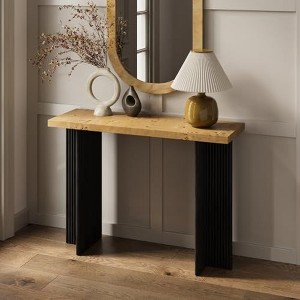 Stead Fluted Console Table - Solid Wood Entryway Table - Fluted Cross Bass and Rectangular Top (Burl Top) - 1 of 4