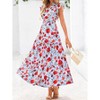 Women's Summer Floral Midi Dress Cap Sleeve V Neck Ruffle Long Flowy Boho Casual Beach Vacation Dresses - 2 of 4