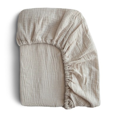 Image of Mushie Extra Soft Muslin Mini Crib Sheet - Fog