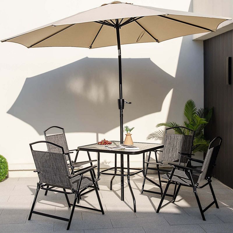 Costway Patio Dining Set for 4 Folding Chairs & Dining Table Set with Umbrella Hole, 2 of 11