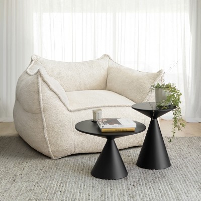 Bouclé Bean Bag Chair, Cozy Lounge Chair for Adults, Upholstered Accent Seating for Living Room & Bedroom-The Pop Home