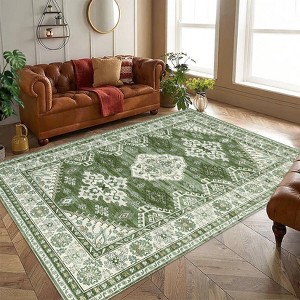 9x12 Washable Rug with Non Slip Backing Vintage Foldable Low Pile Rugs Traditional Throw Floor - 1 of 4