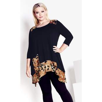 Women's Plus Size Shari Print Tunic - black | AVENUE