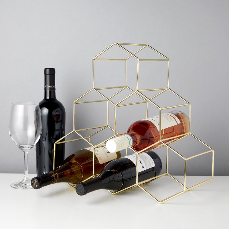 Viski Geo Gold Bottle Wine Rack, Honeycomb Design, 3 of 7