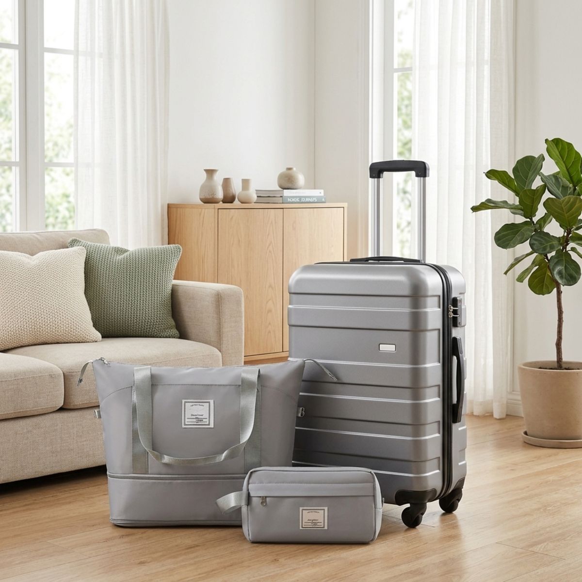 Polibi Hardshell Luggage Set 3 Pieces, 24 Inch Checked Suitcase, a Travel Duffel Bag and a Wet-Dry Toiletry Bag - thumbnail 9