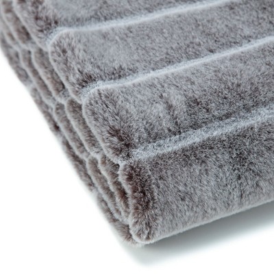 Luxurious Frost Tip Faux Fur Reversible Throw Blanket, 50x65 Inches, Gray