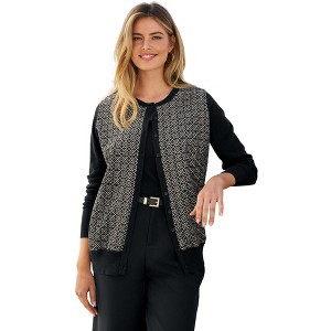 Jessica London Women's Plus Size Fine Gauge Eyelet Cardigan - 1 of 4