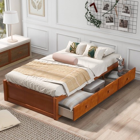 Streamdale Twin Size Platform Storage Bed With 3 Drawers Beige : Target