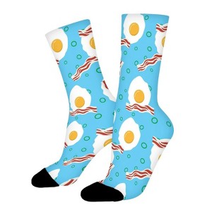 Fried Eggs With Bacon Women Printed Crew Socks Funny Funky Socks Soft Polyester Novelty Gifts for Artists Men - 1 of 1