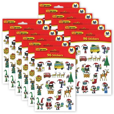 Teacher Created Resources Pete The Cat Christmas Stickers, 120 per Pack, 12 Packs