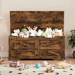 Storage Chest, 30 in /39.4 in/24.8 in/ Toy Chest with Lids, Wood Rattan Toy Box for Boys Girls with Safety Hinge - 1 of 4