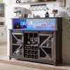 OKD 55" Coffee Bar Cabinet with LED Lights & Sliding Barn Door & Wine and Glass Rack, Wine Bar Cabinet w/Storage Shelves for Dining - 2 of 4