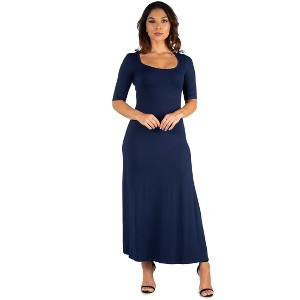 24seven Comfort Apparel Womens Casual Maxi Dress With Sleeves - 1 of 4