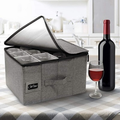 Gray Fabric Collapsible Stemware Storage Box with Dividers
