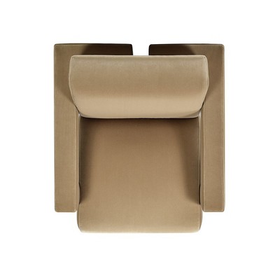 Camel Brown Beige Velvet Upholstered Arm Chair with Solid Wood Frame