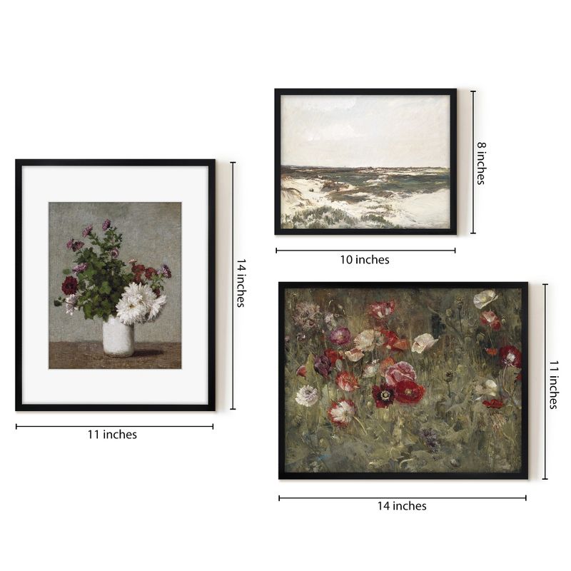Americanflat Farmhouse 3 Piece Vintage Gallery Wall Art Set - Bed Of Poppies, Floral Arrangement, Dunes At Camiers By Maple + Oak, 3 of 5