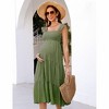 Womens Square Neck Smocked Maternity Dress Flutter Sleeve Summer Maxi Sundress Army Green L - 2 of 4