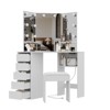 Corner Vanity Table w/Stool, Corner Vanity Desk with Mirror Lights, Corner Makeup Vanity with Power Outlet, Makeup Vanity for Bedroom, White - 2 of 4