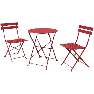 DOMETOUR 3 Piece Premium Steel Patio Bistro Set, Outdoor Furniture Sets Folding Table and Chairs, Portable Patio Set