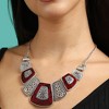 SOHI Women's Burgundy Red The Giza Statement Necklace - 4 of 4