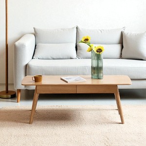 Mshliw Solid Oak Low Coffee Table with Storage Drawers, 100% Solid Wood Rectangular Center Table for Living Room or Study, Natural Writing Desk - 1 of 4