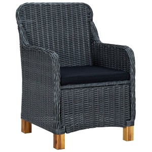 vidaXL- Set of 2 Poly Rattan Patio Chairs with Cushions| Acacia Wood Legs | Powder-Coated Steel Frame | Modern Outdoor Furniture | Dark Gray - 1 of 4