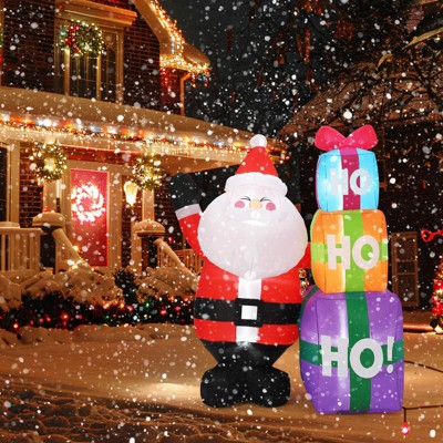 Christmas Santa Decoration with Gift Box - Bright LED Lights, Easy Setup, Weather-Resistant Yard Decor for Festive Cheer
