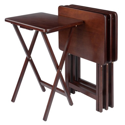 Casual Home Tray Table Espresso Solid Wood Storage Stand Foldable Tables 5-Piece 