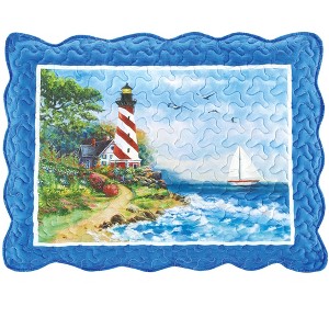 Collections Etc Lighthouse Scene Coastal Scalloped Edge Pillow Sham Set - 1 of 3