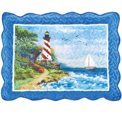 Collections Etc Lighthouse Scene Coastal Scalloped Edge Pillow Sham Set - image 1 of 3