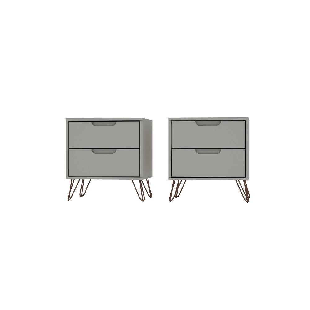 Set of 2 Rockefeller 2 Drawer Nightstands Off White - Manhattan Comfort: Modern Splayed Metal Legs, MDF