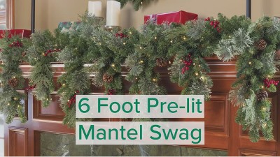 Haute Décor 6' Battery Operated Pre-Lit LED Mixed Greenery Christmas Cascading Artificial Mantel Swag White Lights