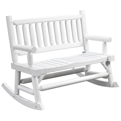 Outsunny 2-Person Wood Rocking Chair with Log Design, Heavy Duty Loveseat with Wide Curved Seats for Patio, Backyard, Garden