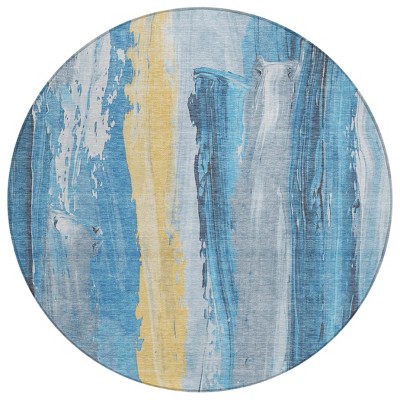 Blue And Gold Abstract Washable Indoor Outdoor Area Rug