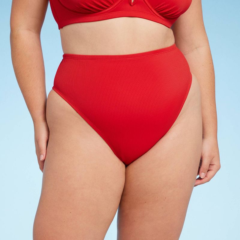Women's Ribbed High Waist High Leg Bikini Bottom - Shade & Shore™ Red, 1 of 5