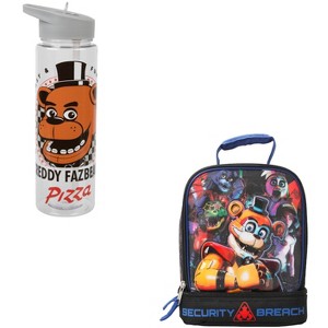 Five Nights at Freddy's Pizza UV 2-Pack 24 Oz Tritan Water Bottle and Security Breach Lunch Box - 1 of 4